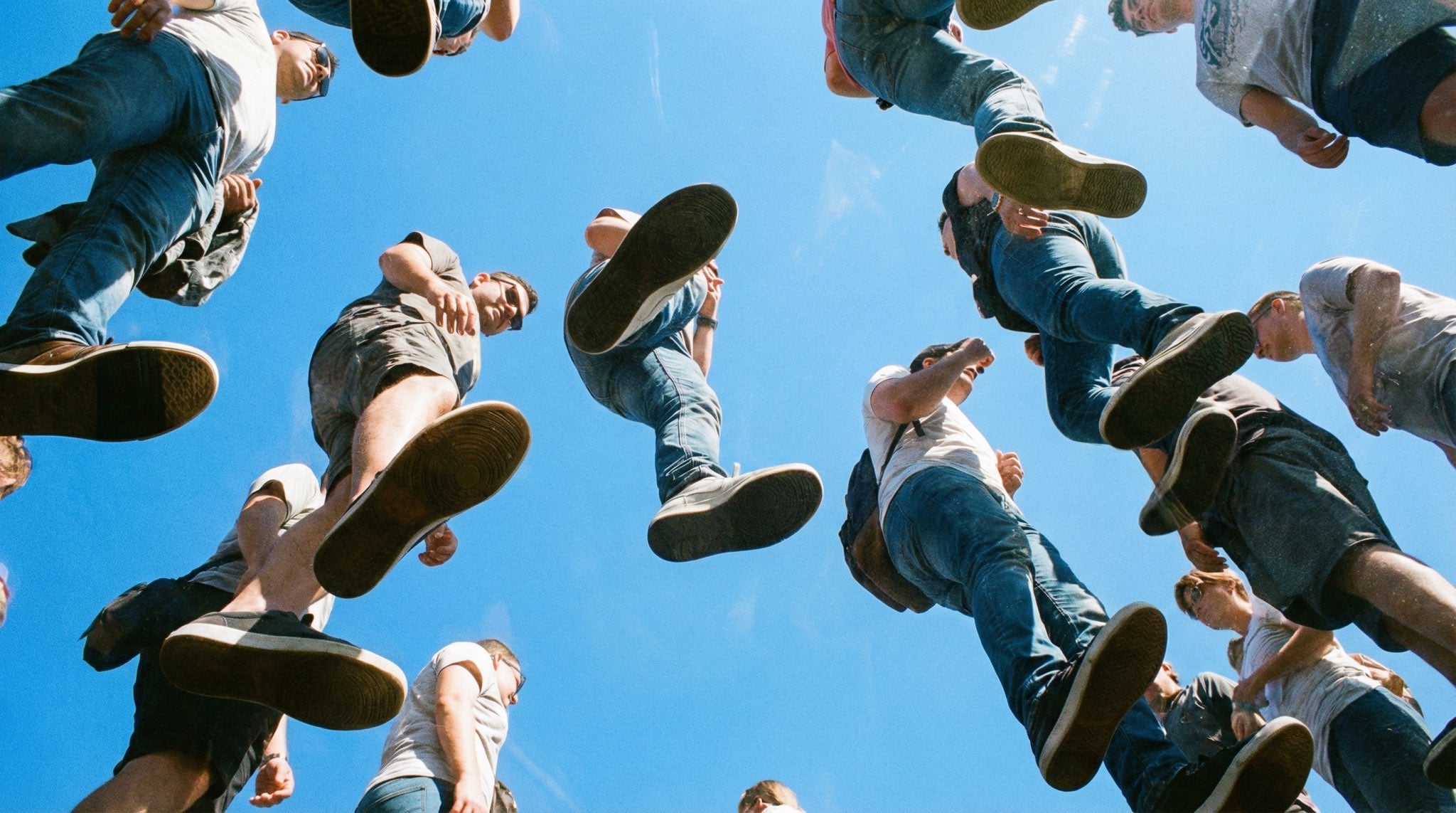 Underfoot Plexiglass Sky Background with Walking People(2)