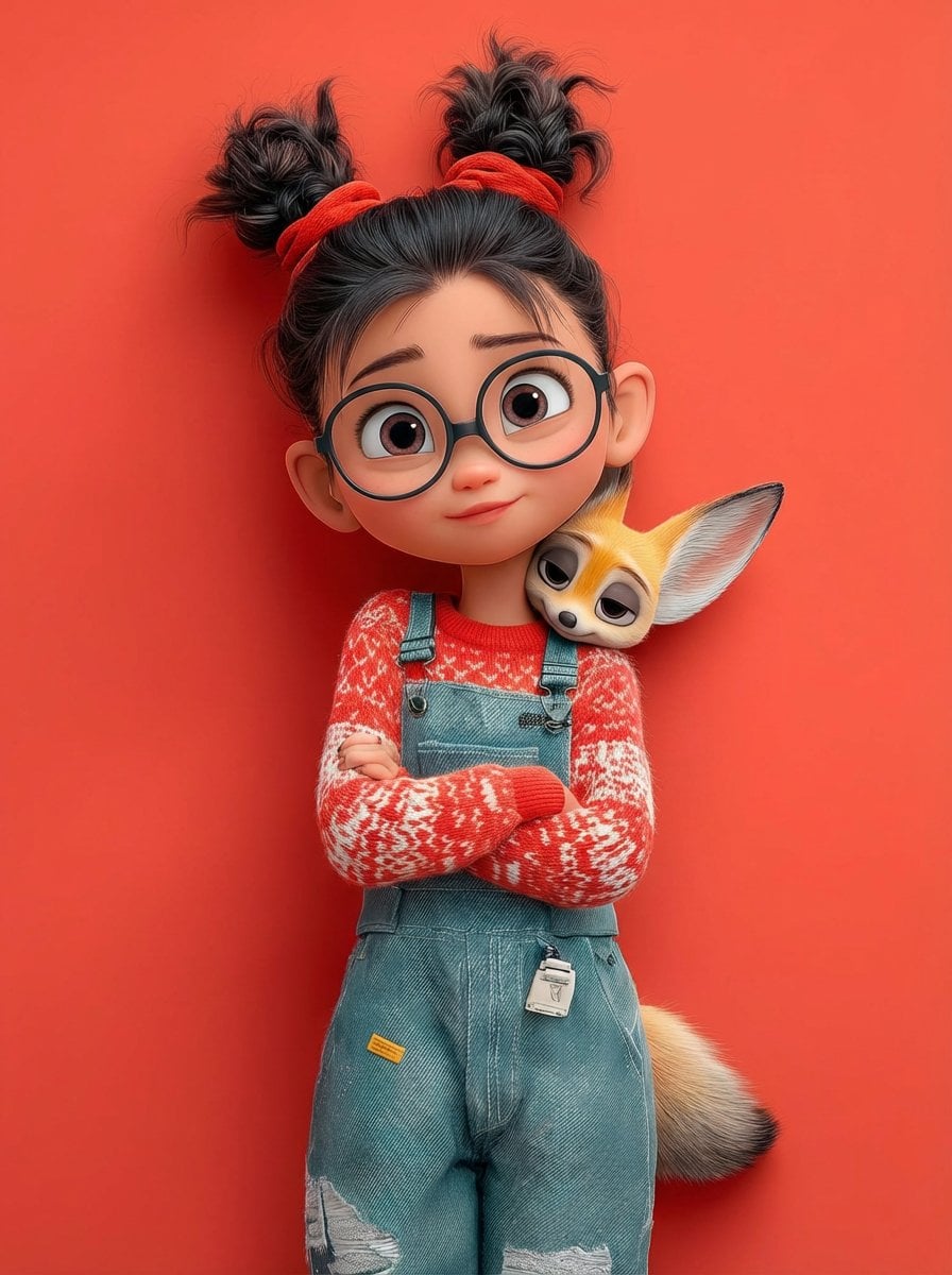 3D Girl Character Portrait with Fennec Fox