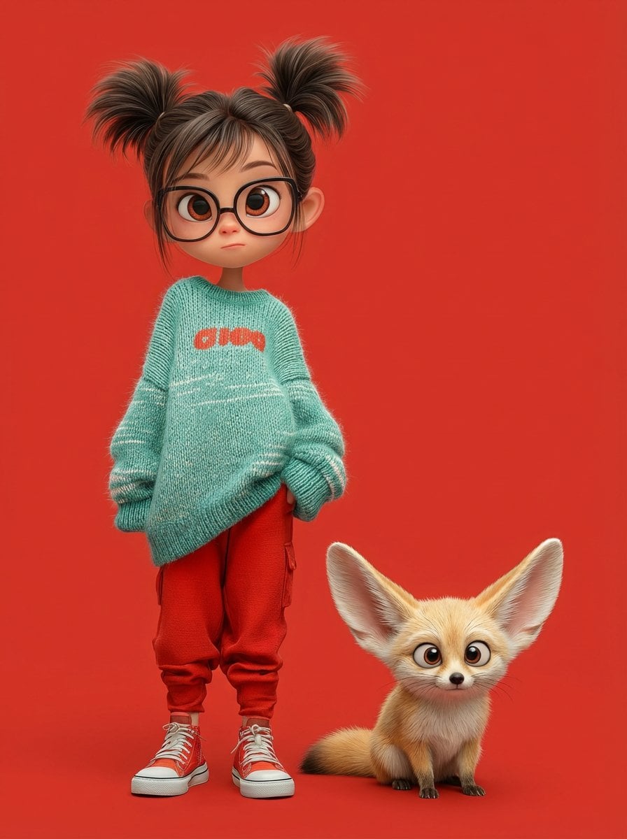 3D Girl Character Portrait with Fennec Fox(2)