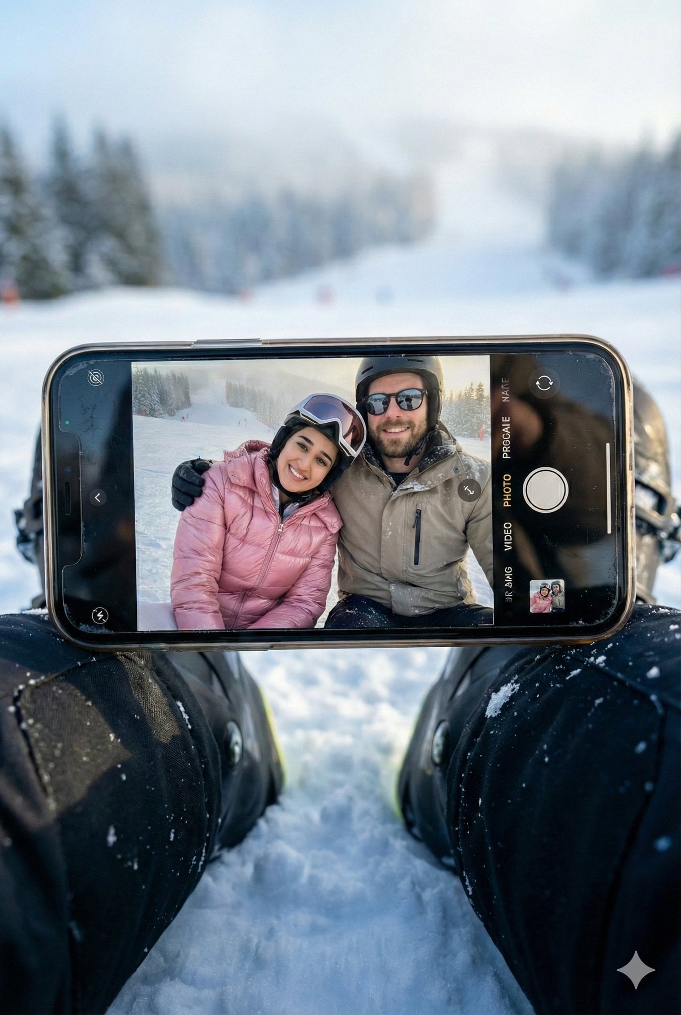 Ski Selfie Smartphone Scene on Snowy Boots (2)