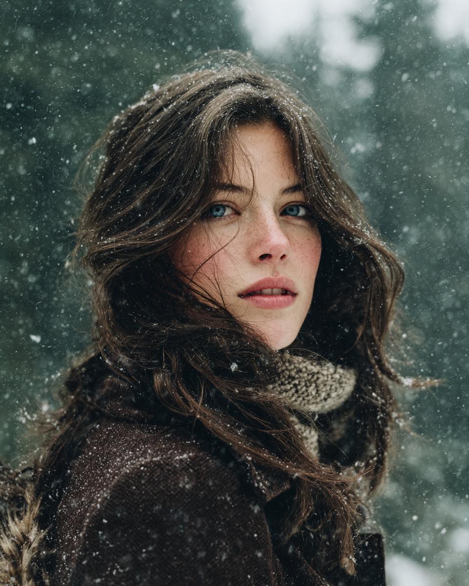 Winter Forest Cinematic Portrait of a Young Woman