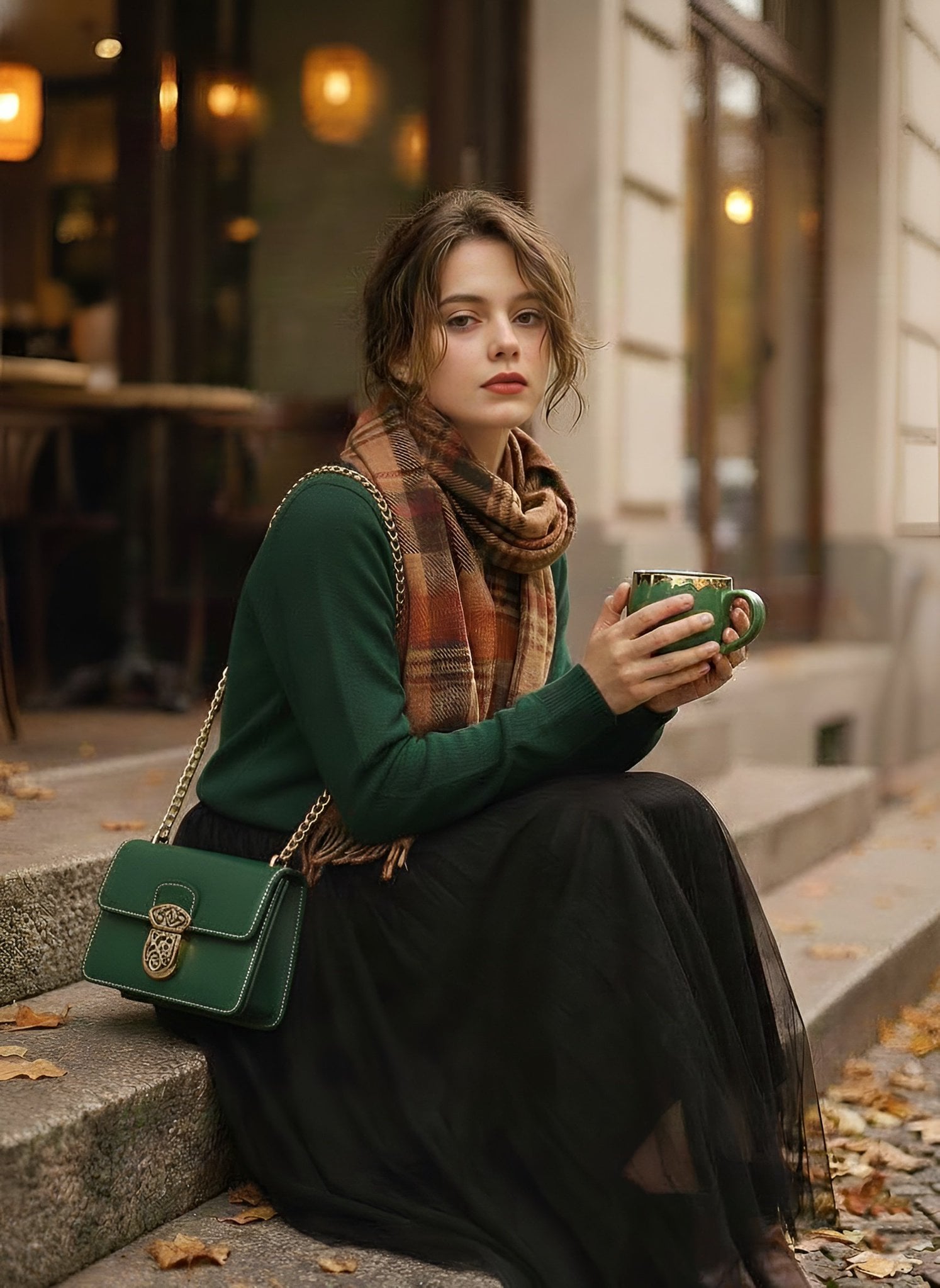 1970s Autumn Café Fashion Editorial Portrait(2)
