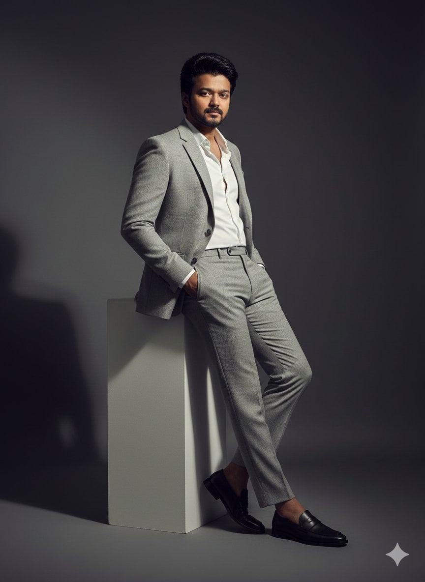 Luxury Fashion Editorial Portrait of a Man in a Grey Suit(2)