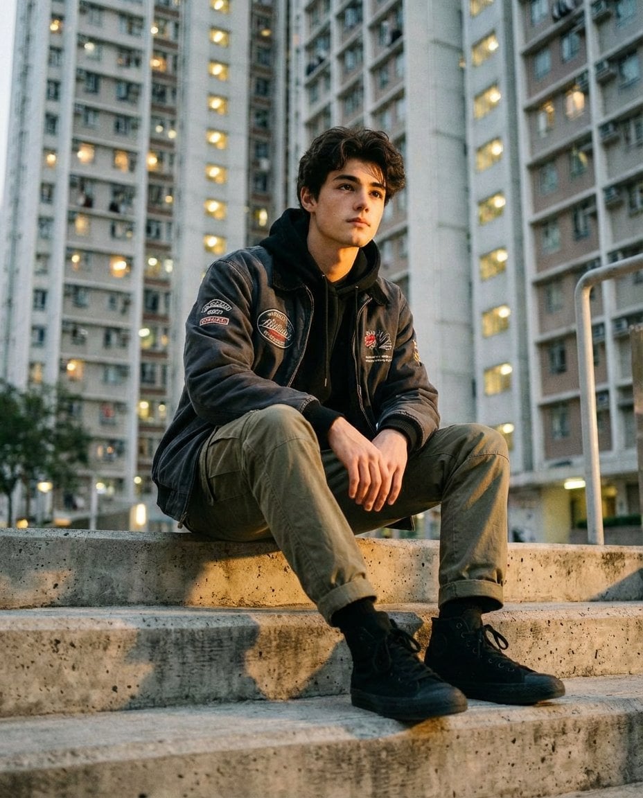 Streetwear Portrait on Urban Concrete Steps