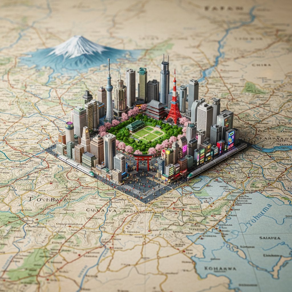 Miniature City Diorama Rising from a Geographic Map(2)