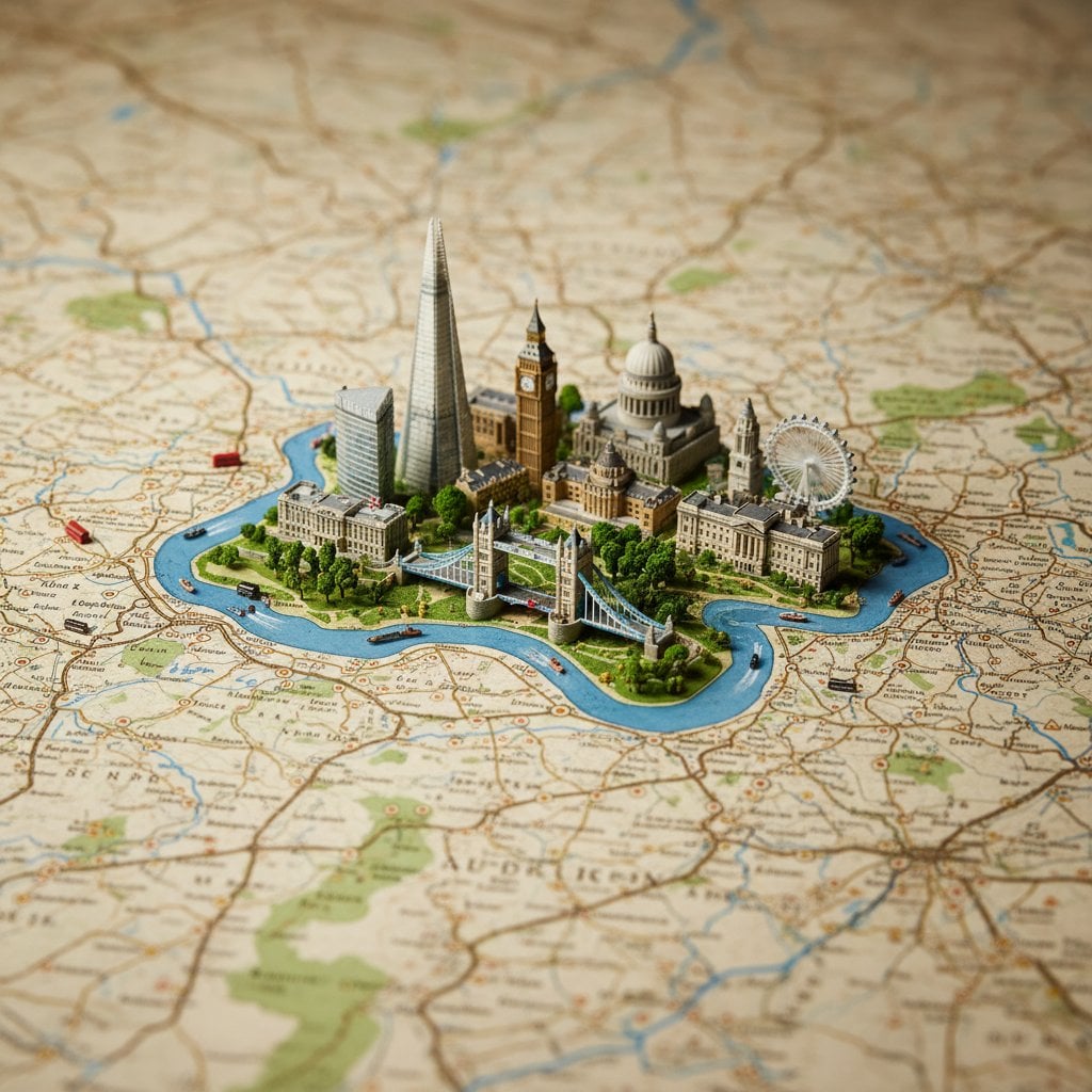 Miniature City Diorama Rising from a Geographic Map(4)