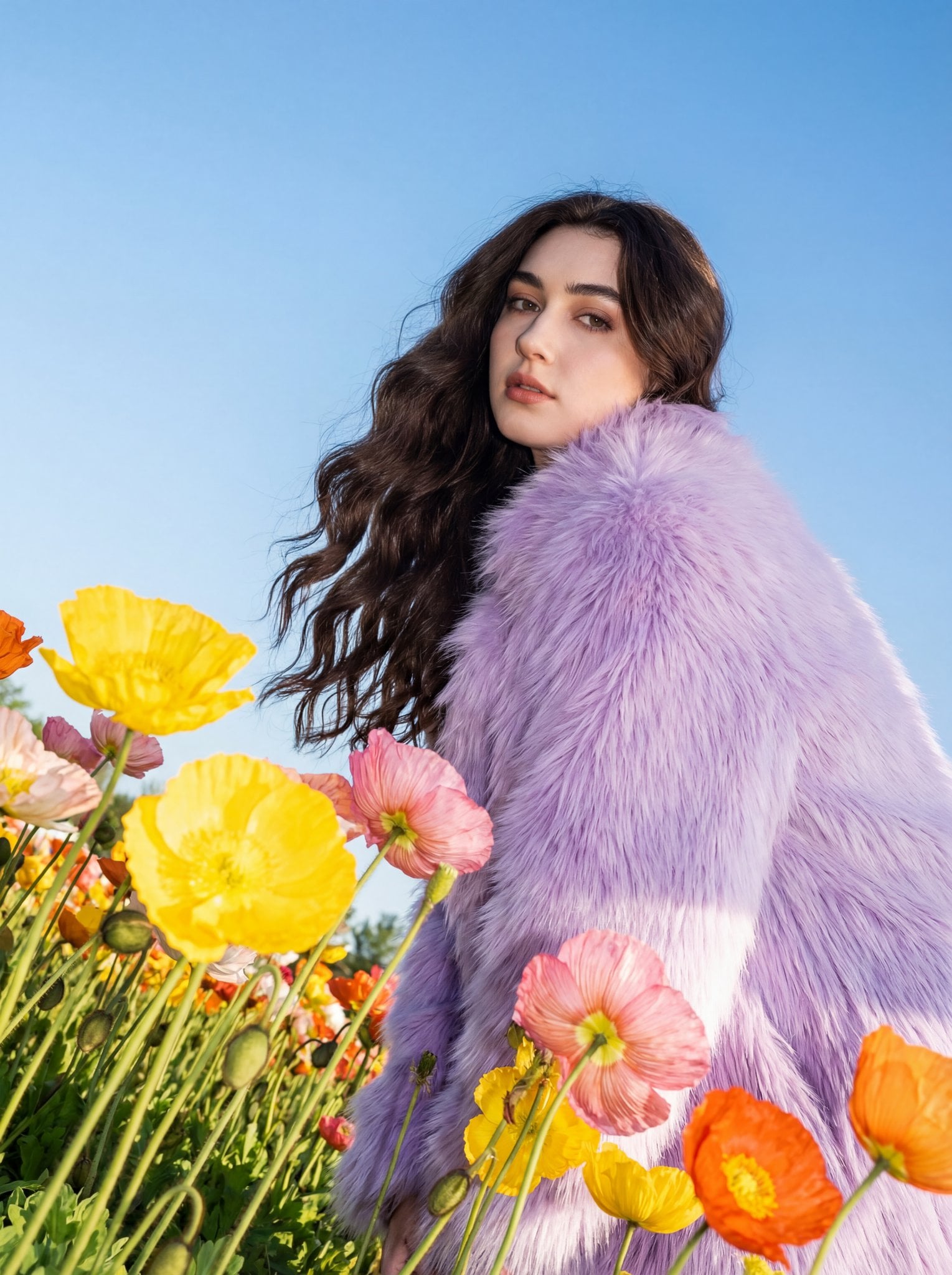 Outdoor Fashion Portrait in Lavender Faux Fur