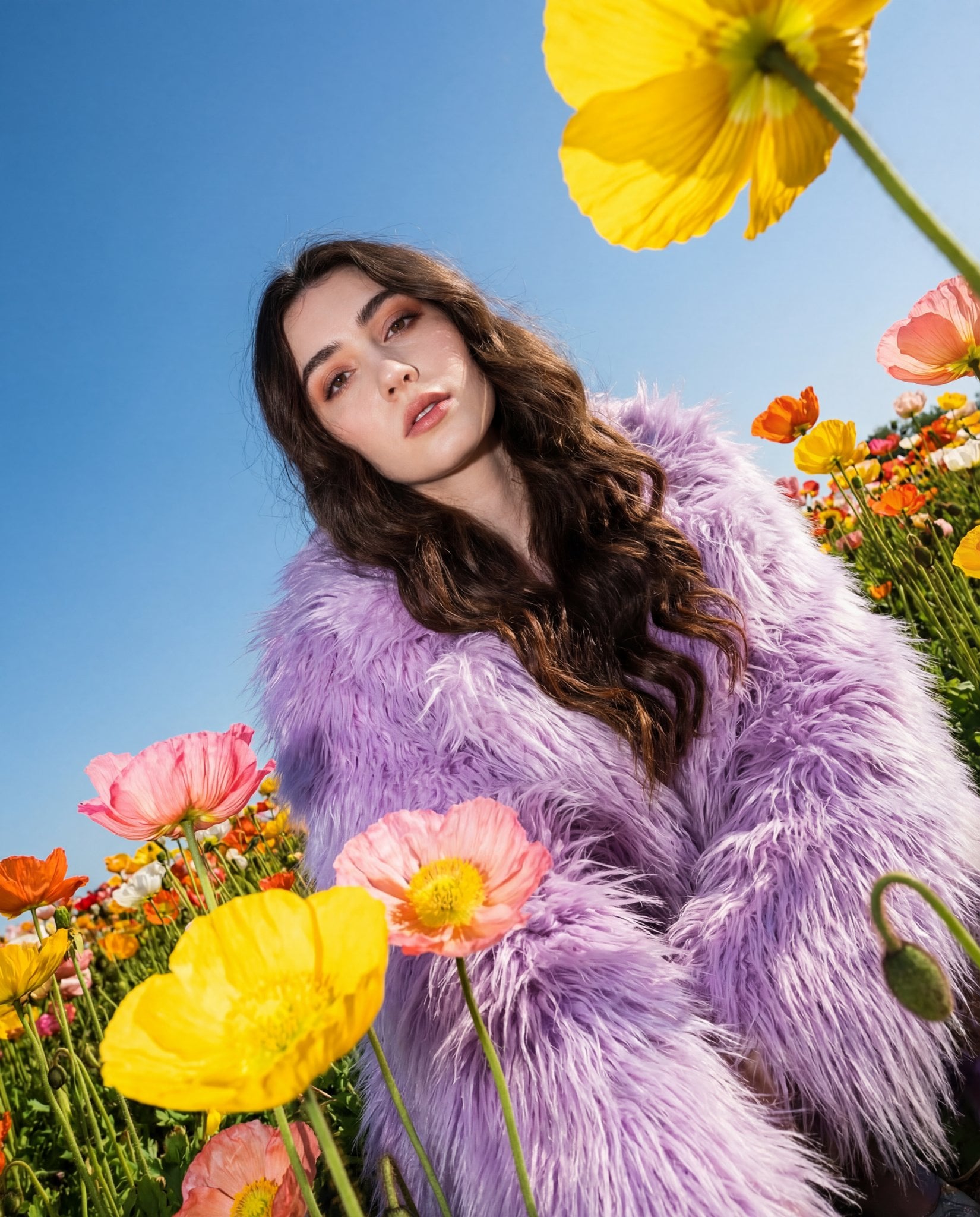 Outdoor Fashion Portrait in Lavender Faux Fur(2)