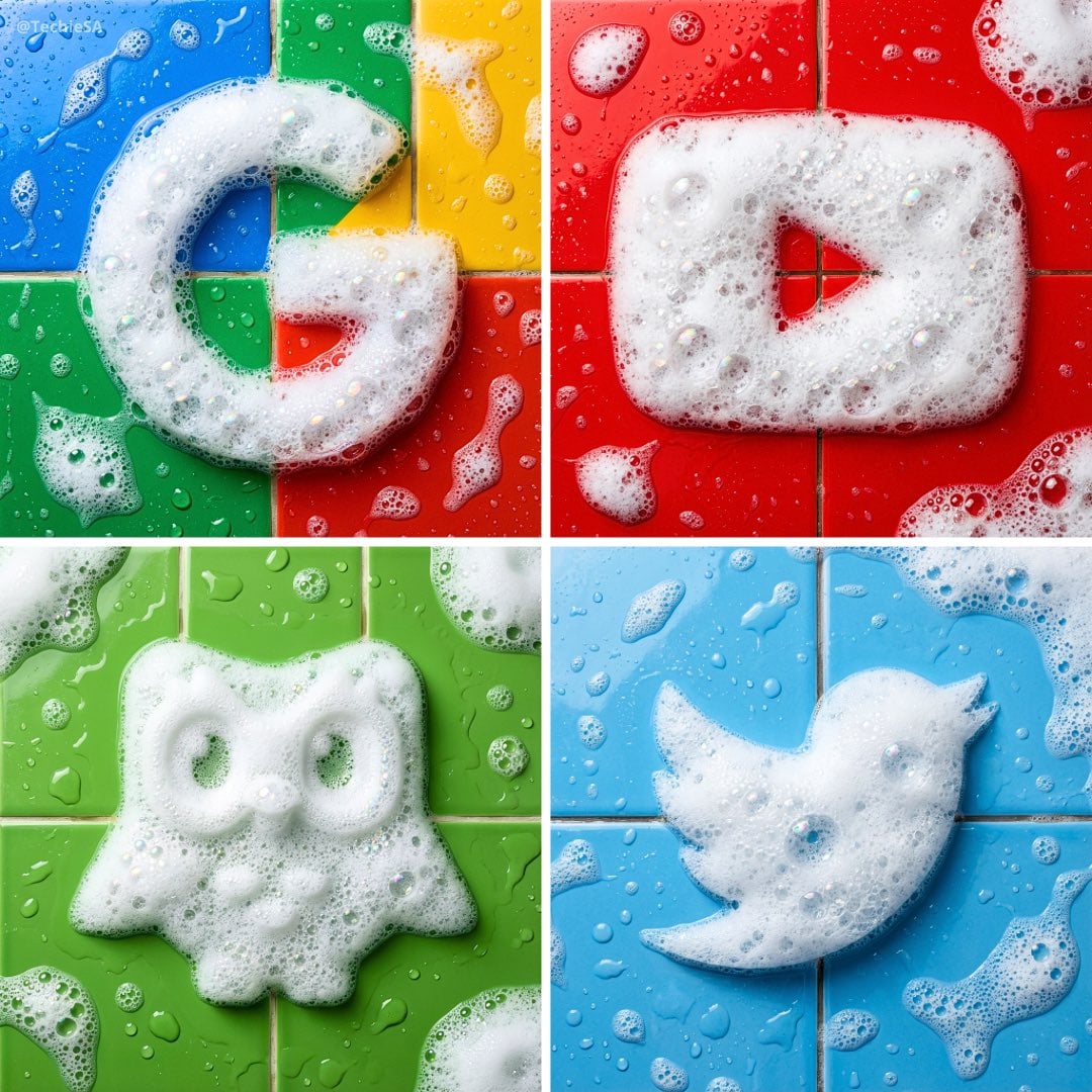 Soap Foam Logo Sculpture on Wet Brand Tiles