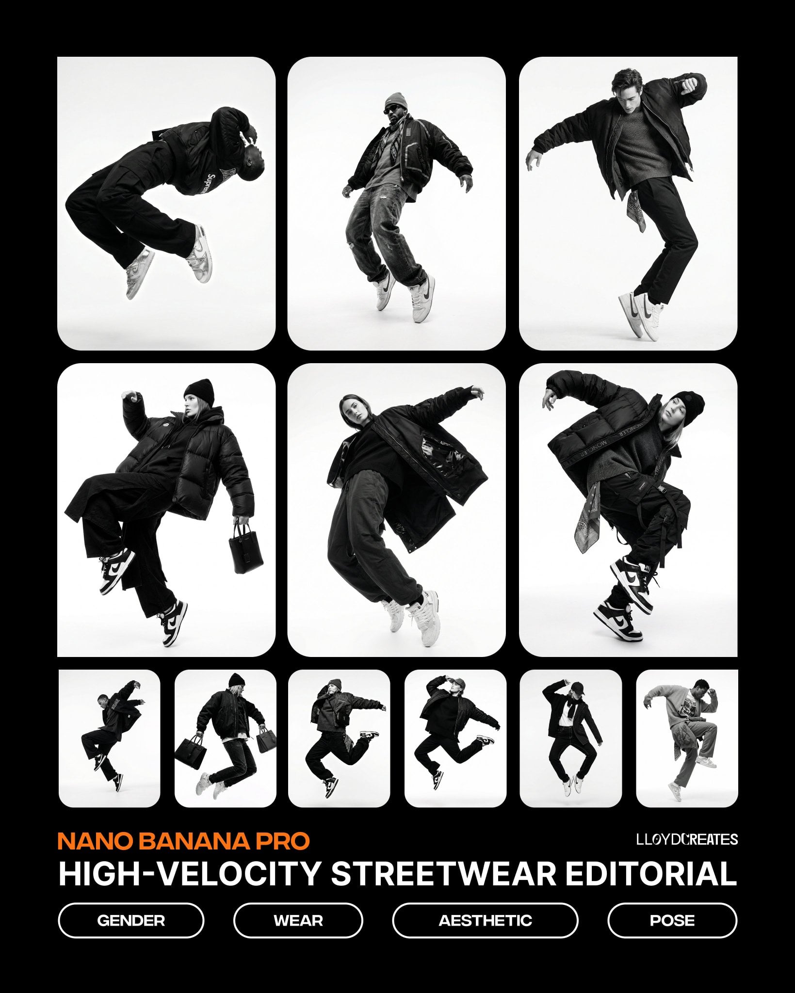 Monochrome Airborne Street Fashion Editorial
