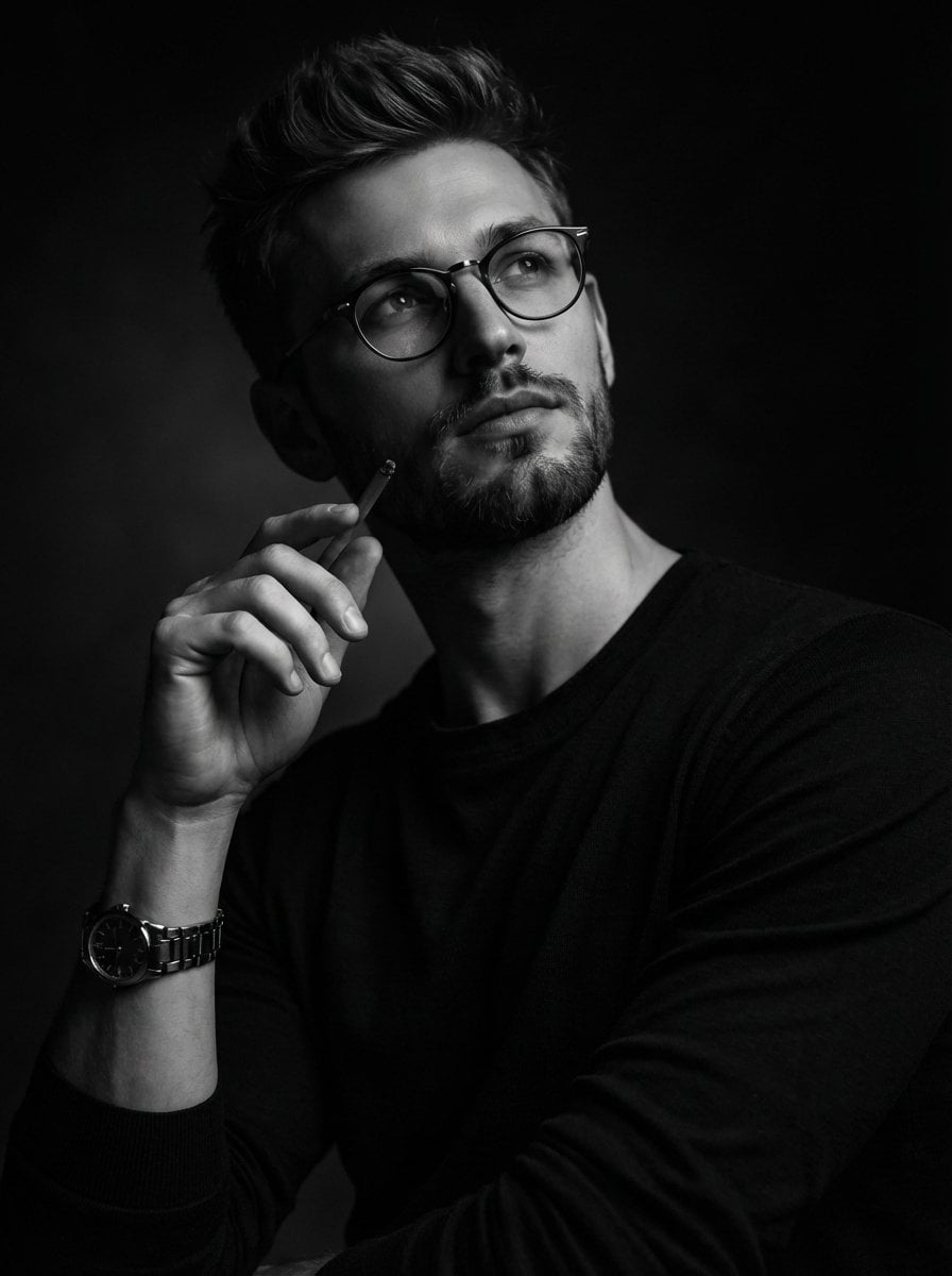 Black and White Rembrandt Studio Portrait