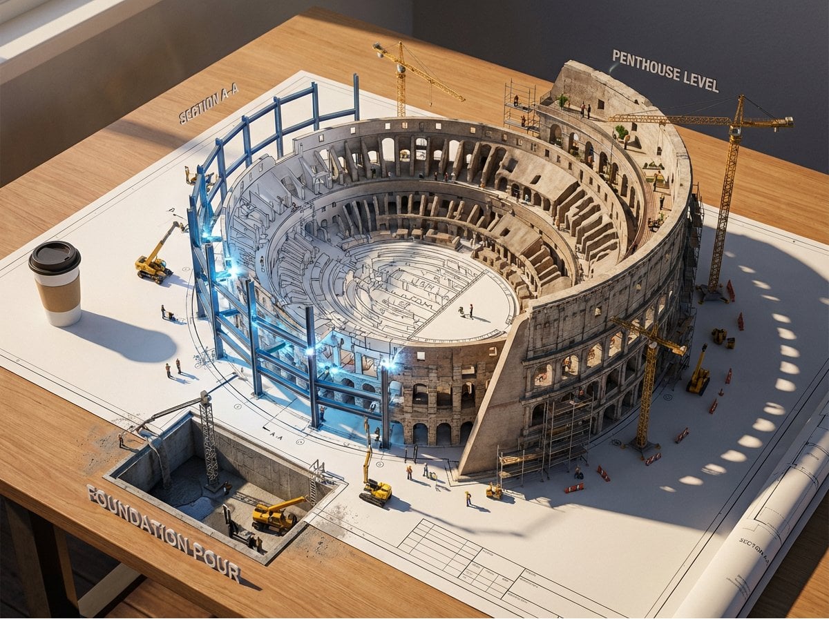 Photoreal 3D Architectural Blueprint Construction Scene(3)