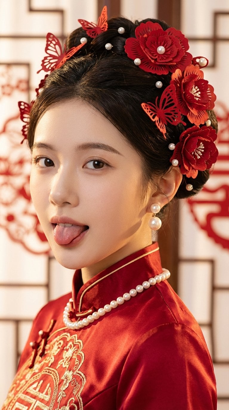 Traditional Chinese Bridal Portrait with Pearls (2)