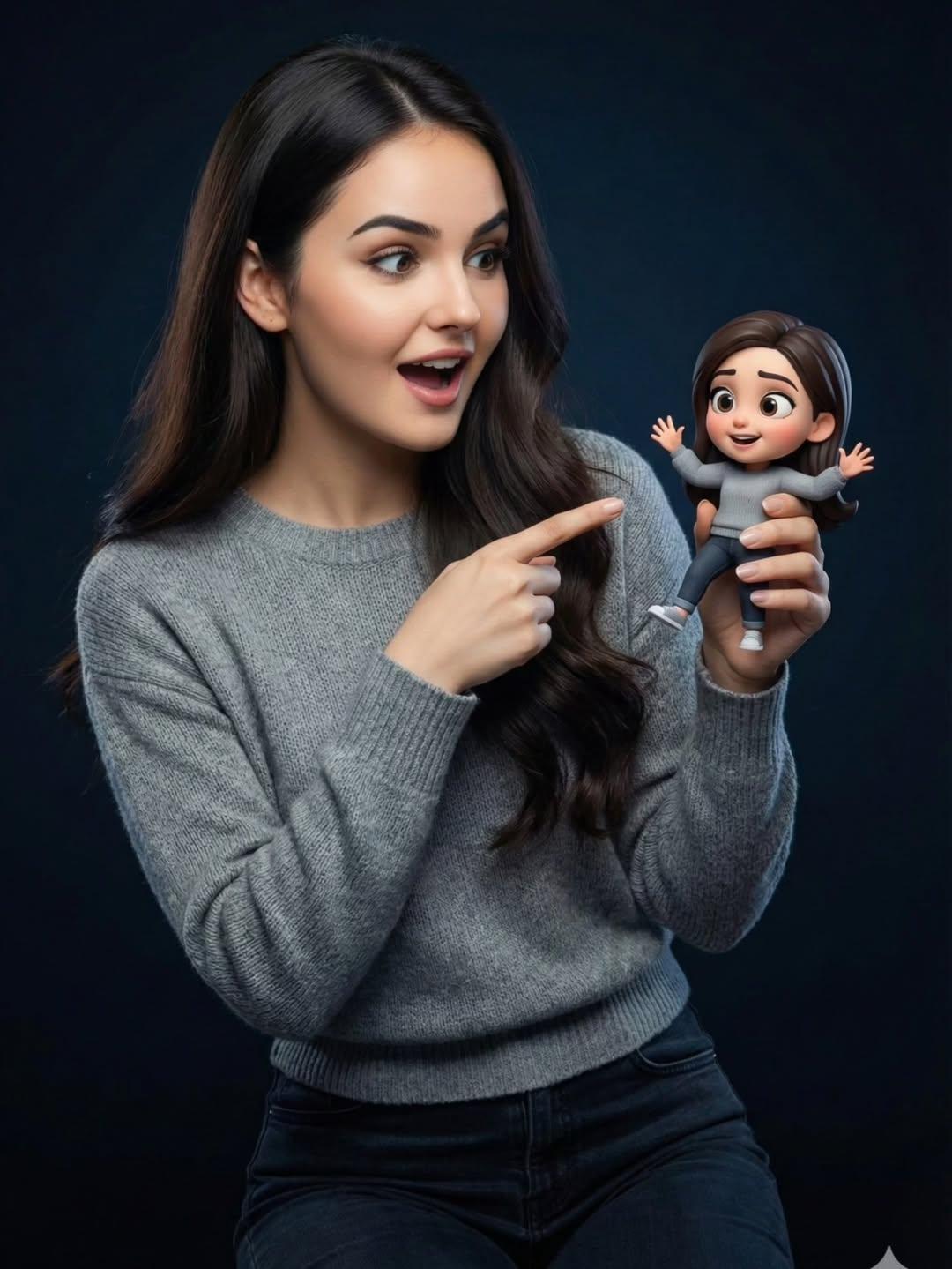 Human Portrait with Tiny 3D Cartoon Self(2)