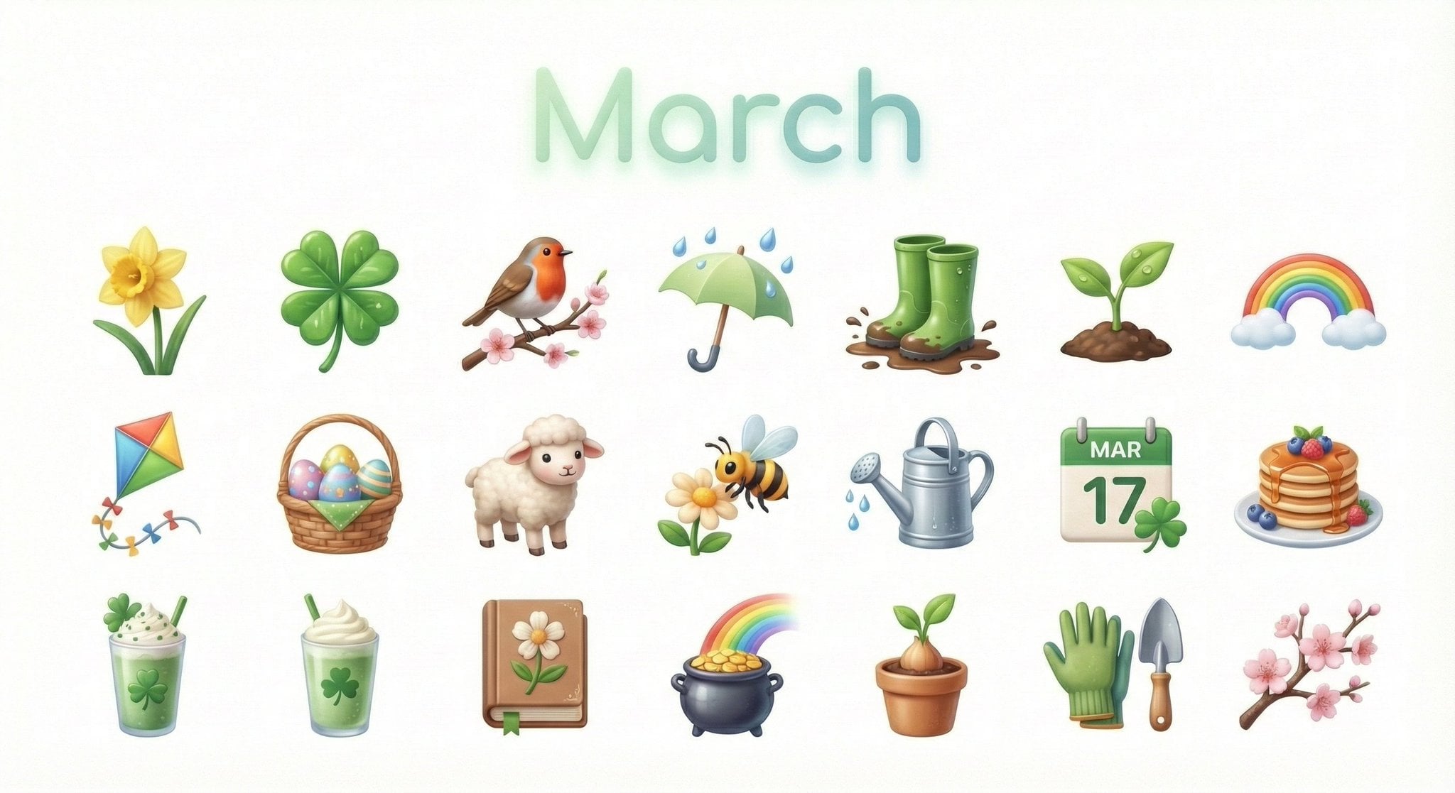 Monthly 3D Icon Grid on White Background (2)