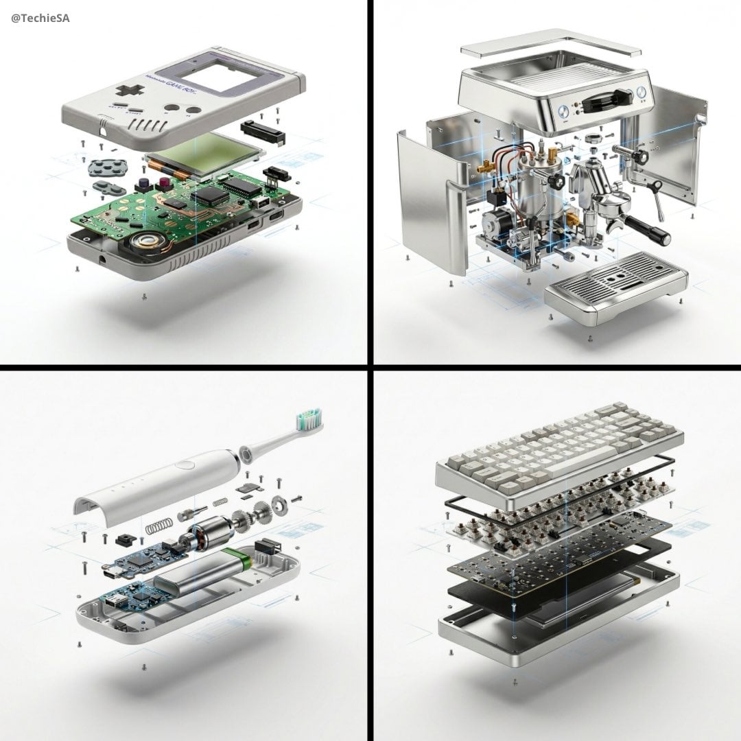 Exploded View Product Photo on White Background