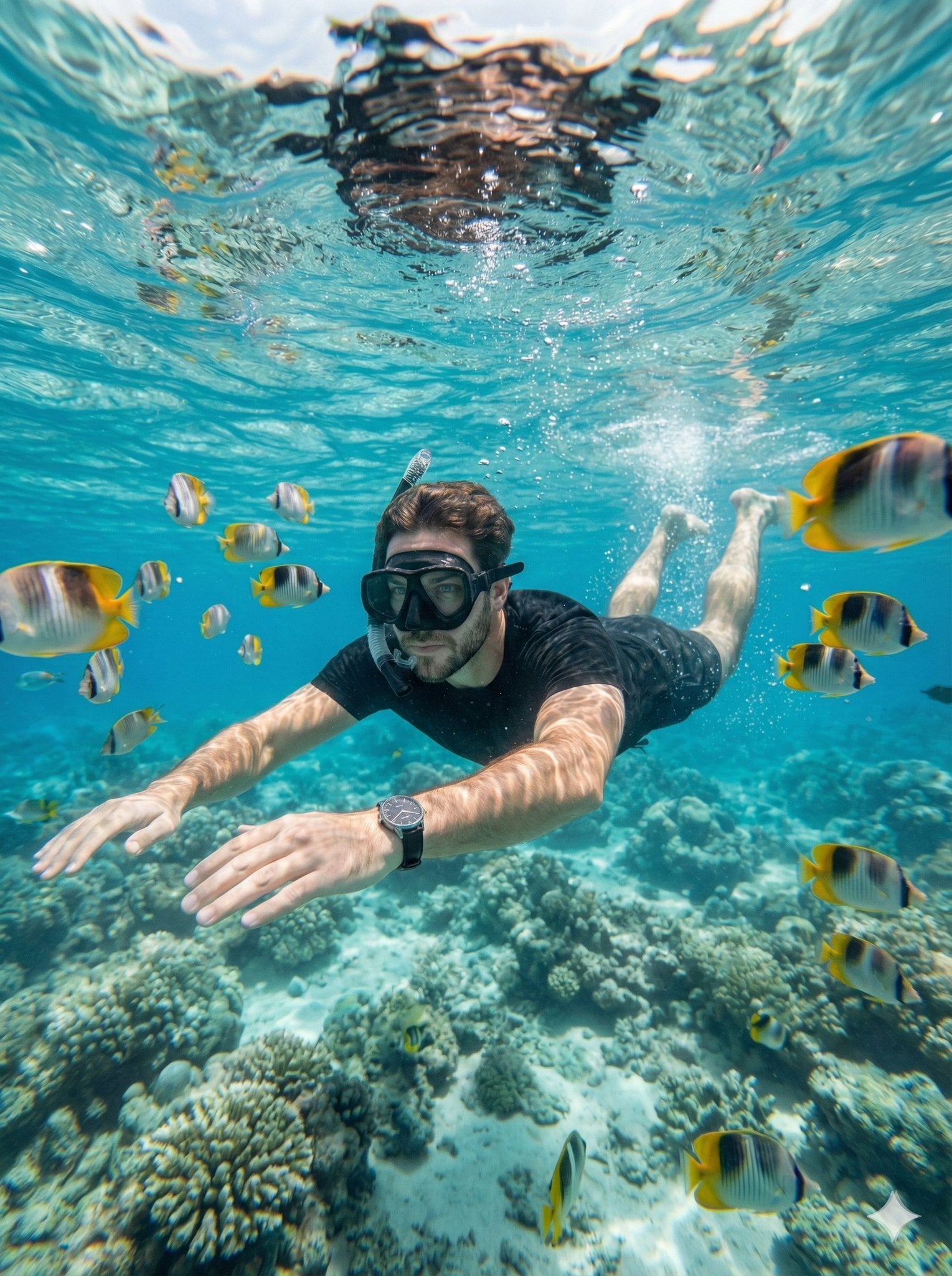 Underwater Snorkeling Portrait with Tropical Fish