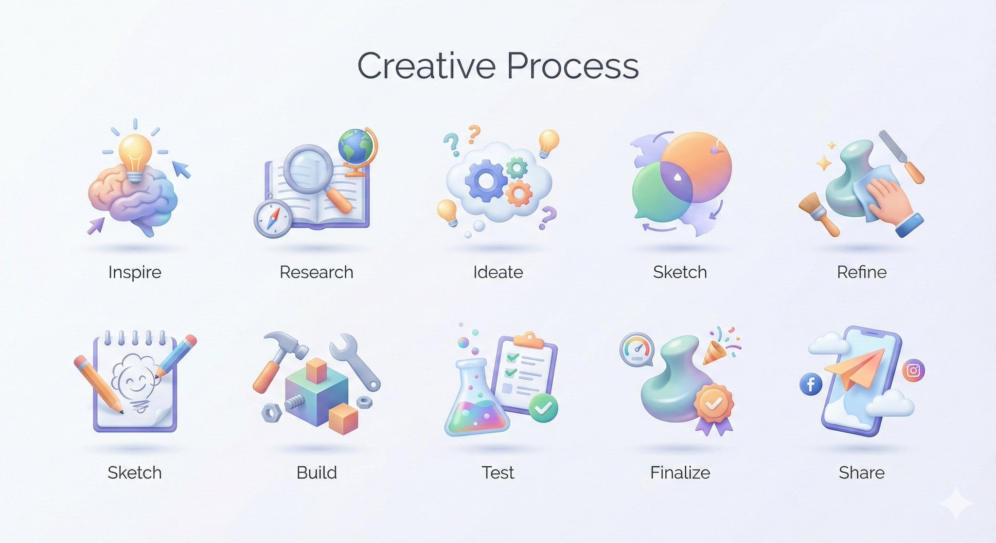 3D Routine Step Icon Collection with Labels(2)
