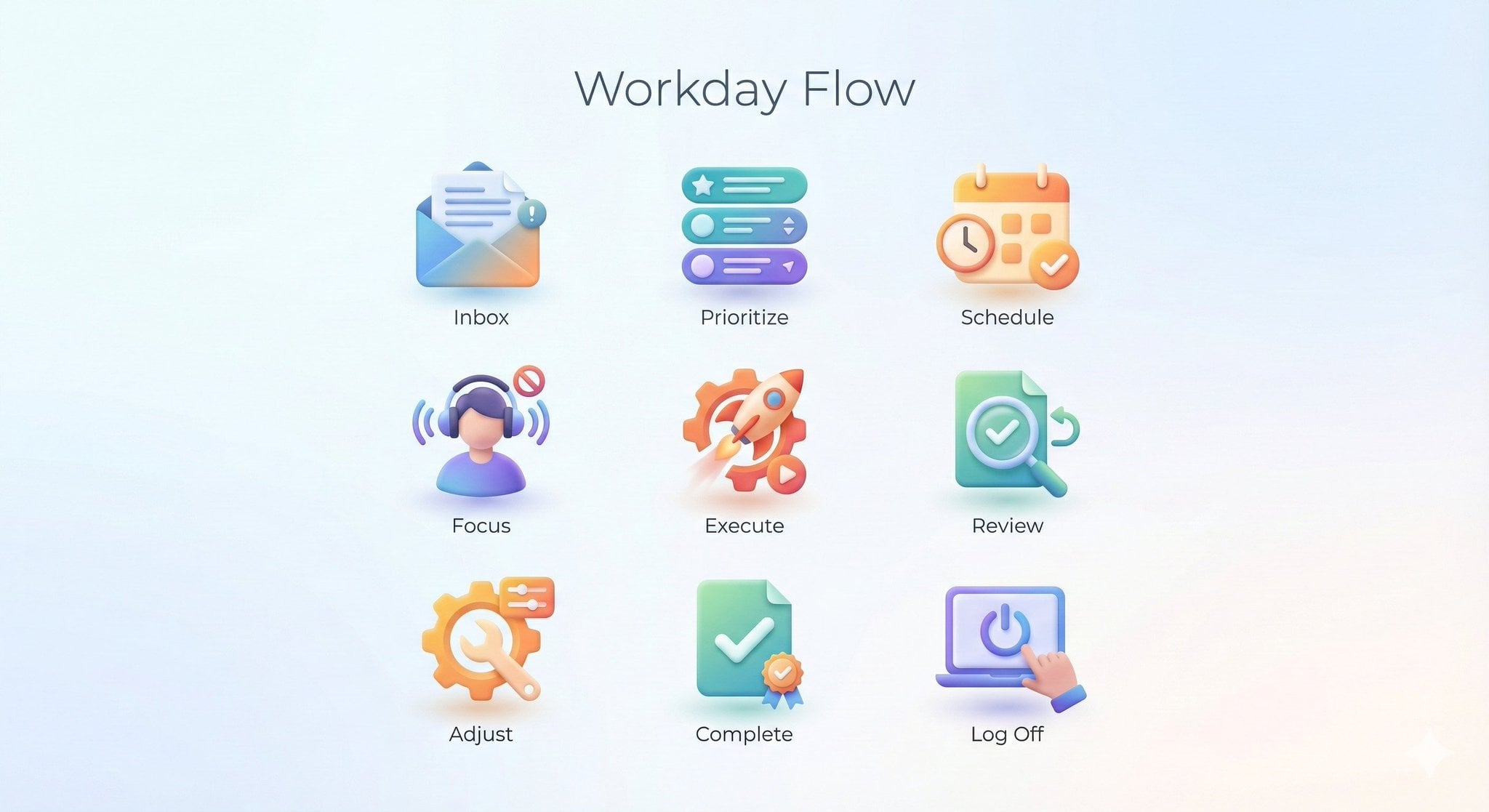 3D Routine Step Icon Collection with Labels(3)