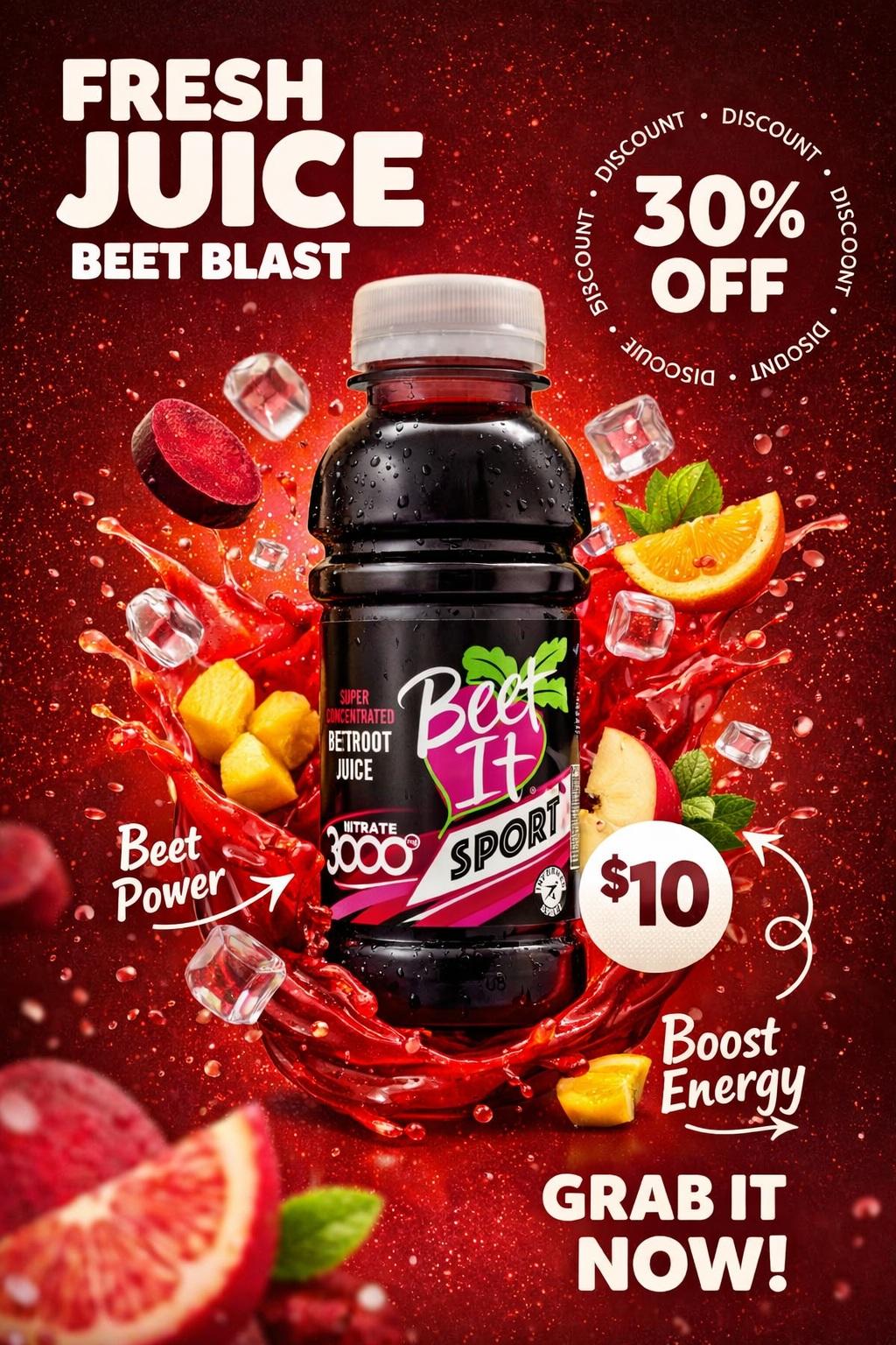 Fresh Juice Bottle Ad Poster with Splash and Doodles(2)