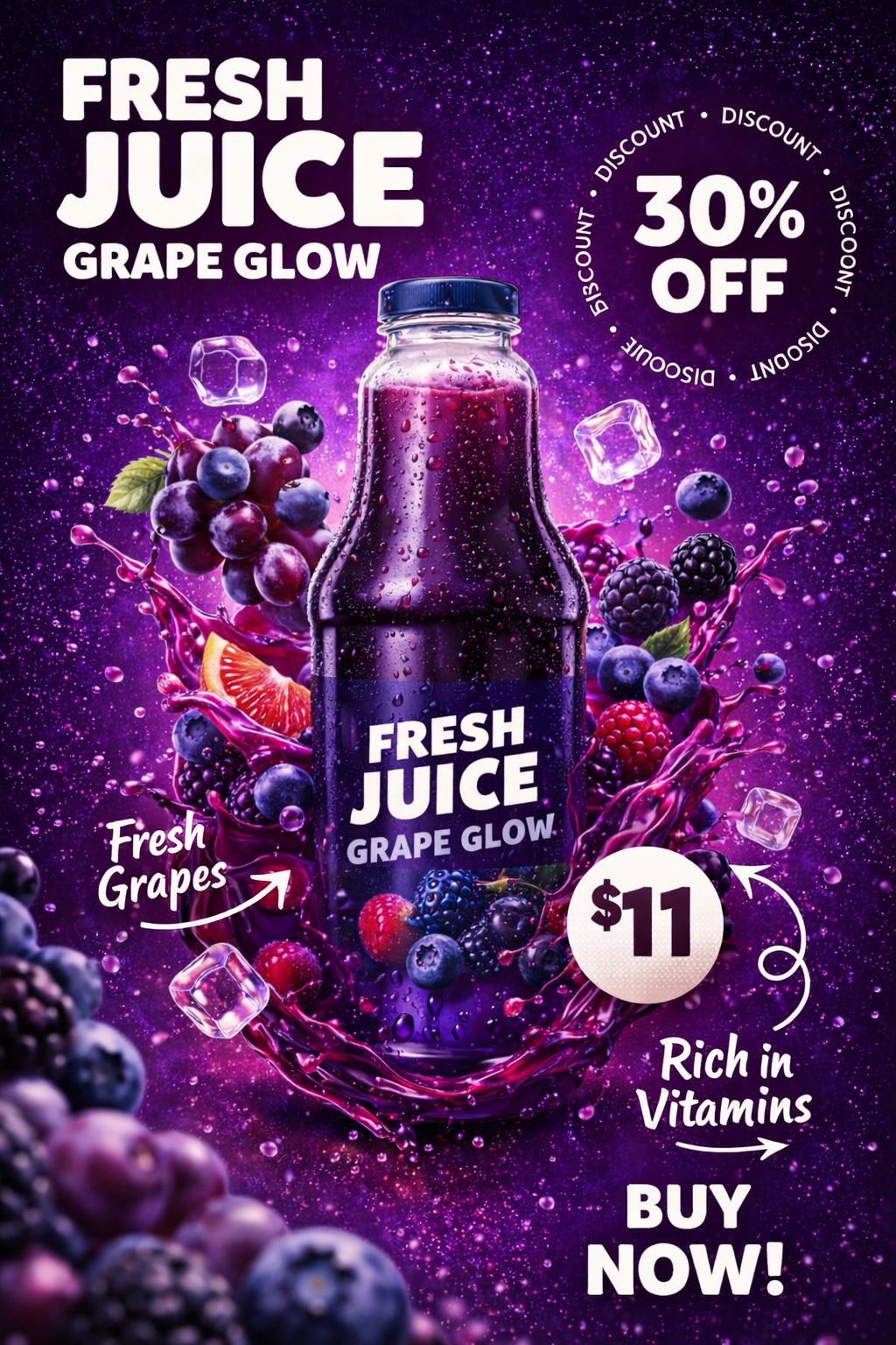 Fresh Juice Bottle Ad Poster with Splash and Doodles(4)