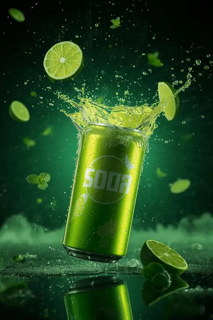 Heroic Sparkling Lime Soda Can Splash Shot(2)