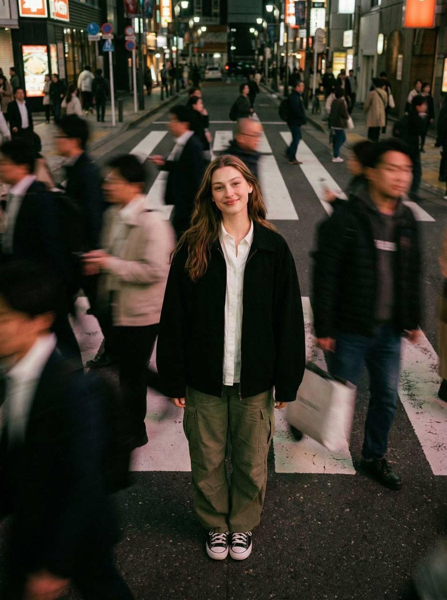 Overhead Crosswalk Portrait with Crowd Blur