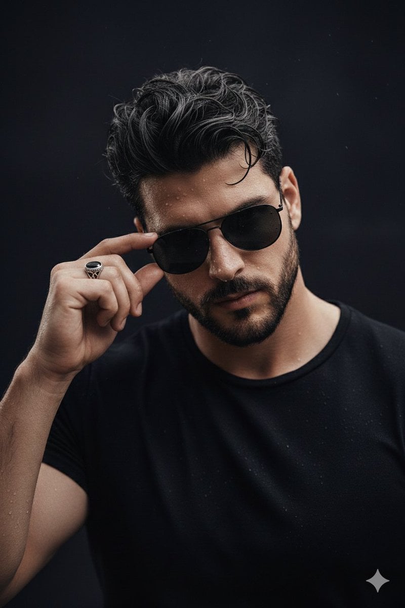 Wet Skin Fashion Editorial Portrait with Aviator Sunglasses