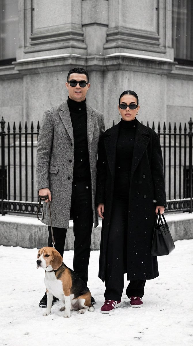 Urban Winter Couple Portrait with Beagle(2)
