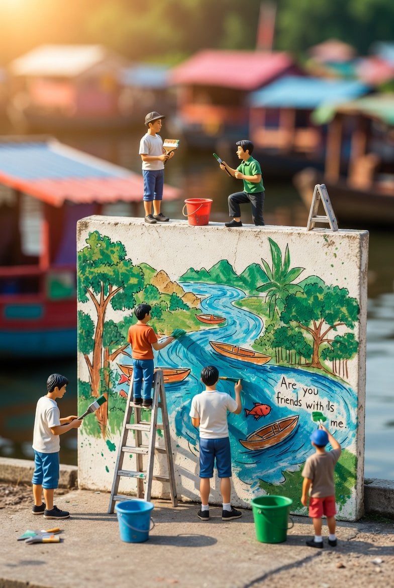 Miniature Diorama of Youth Figurines Painting an Eco Mural(2)