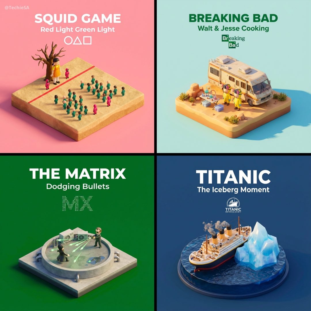 45° Isometric Movie Scene Diorama with Title Logo