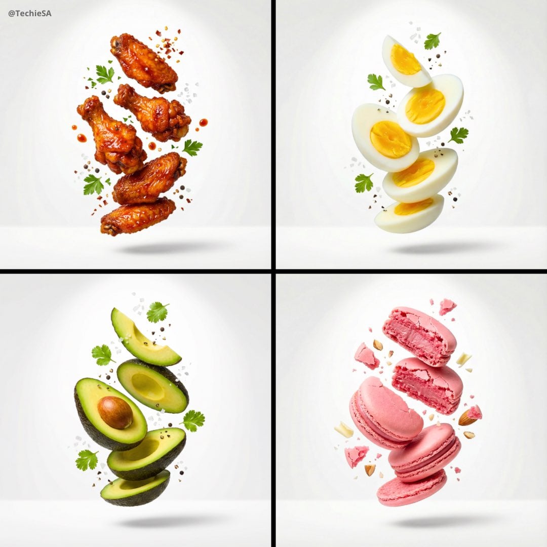 Floating Food Advertising Shot on White Background