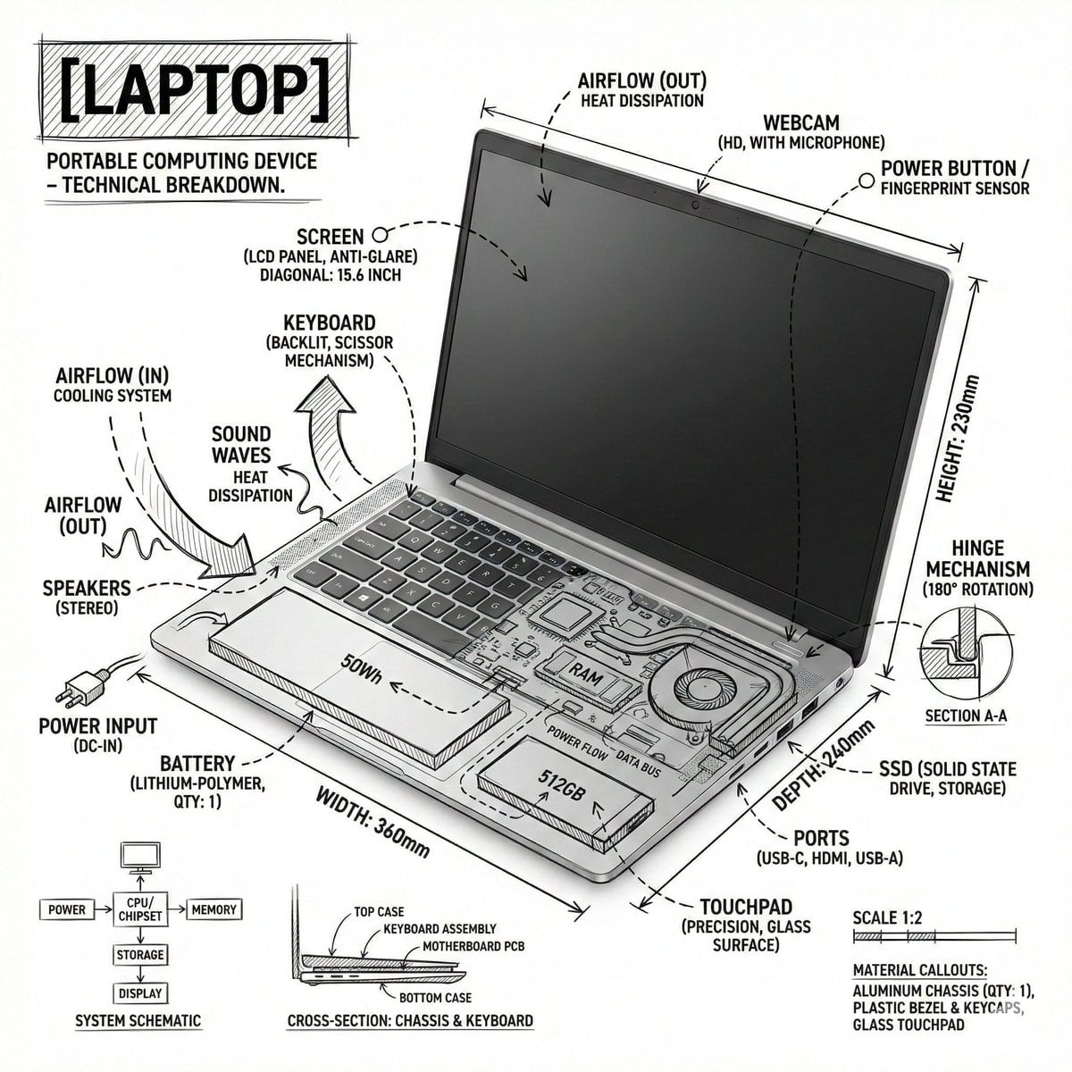 Laptop Cutaway Technical Infographic