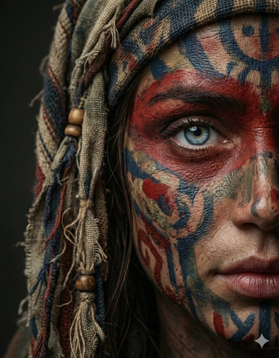 Extreme Close-Up Tribal Markings Editorial Portrait(2)
