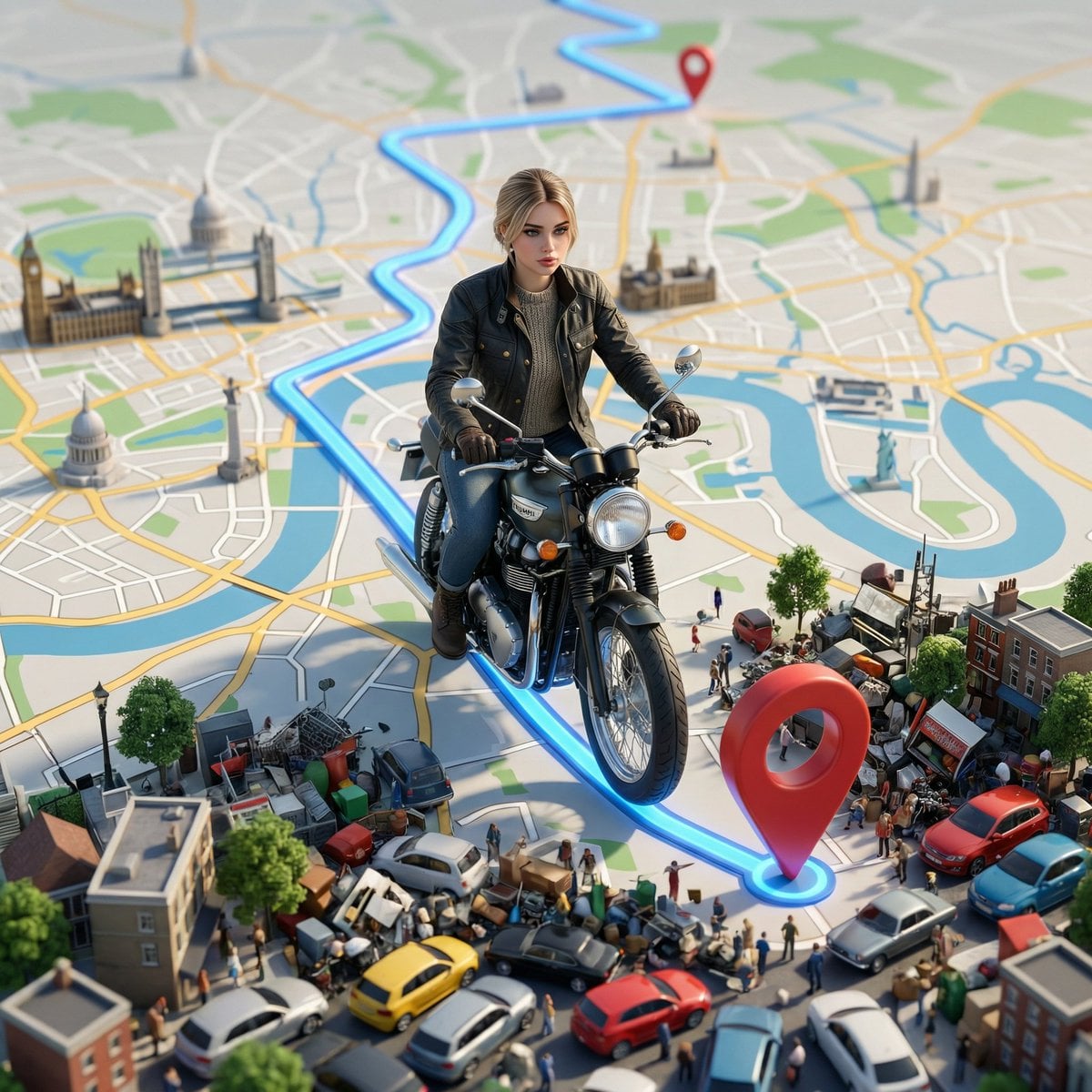 Photoreal Rider on a GPS Route Miniature City(2)