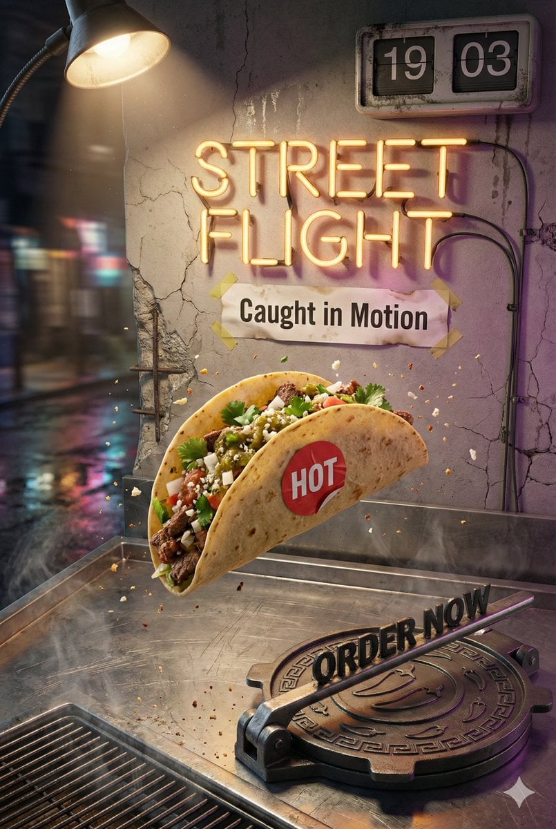 Mid-Flip Taco Street Food Poster(2)