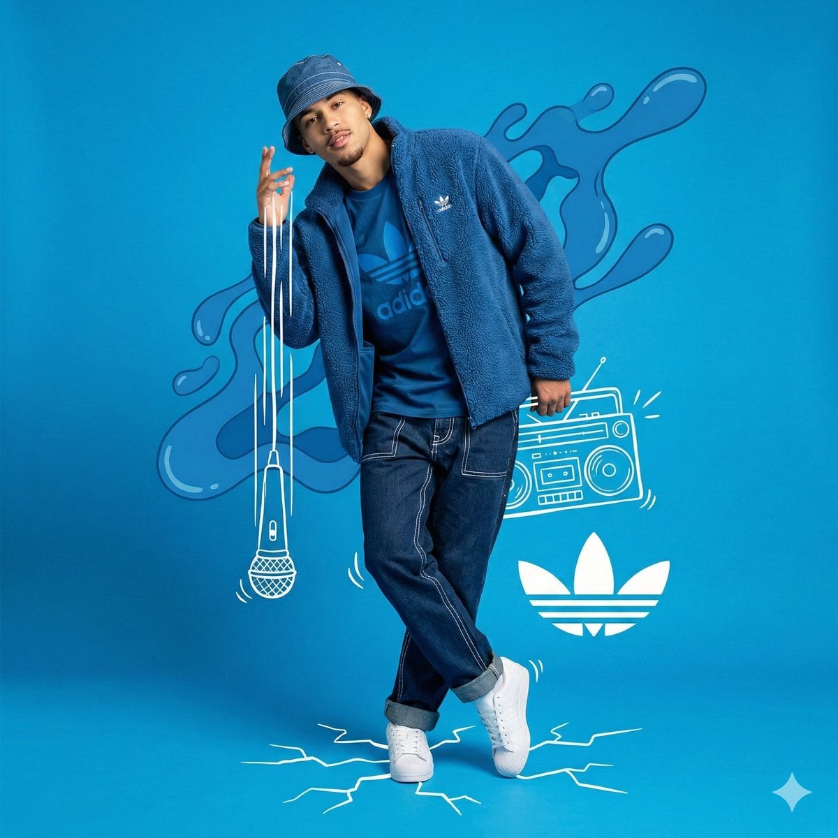 Blue Streetwear Mixed Media Portrait with Doodle Overlays(2)