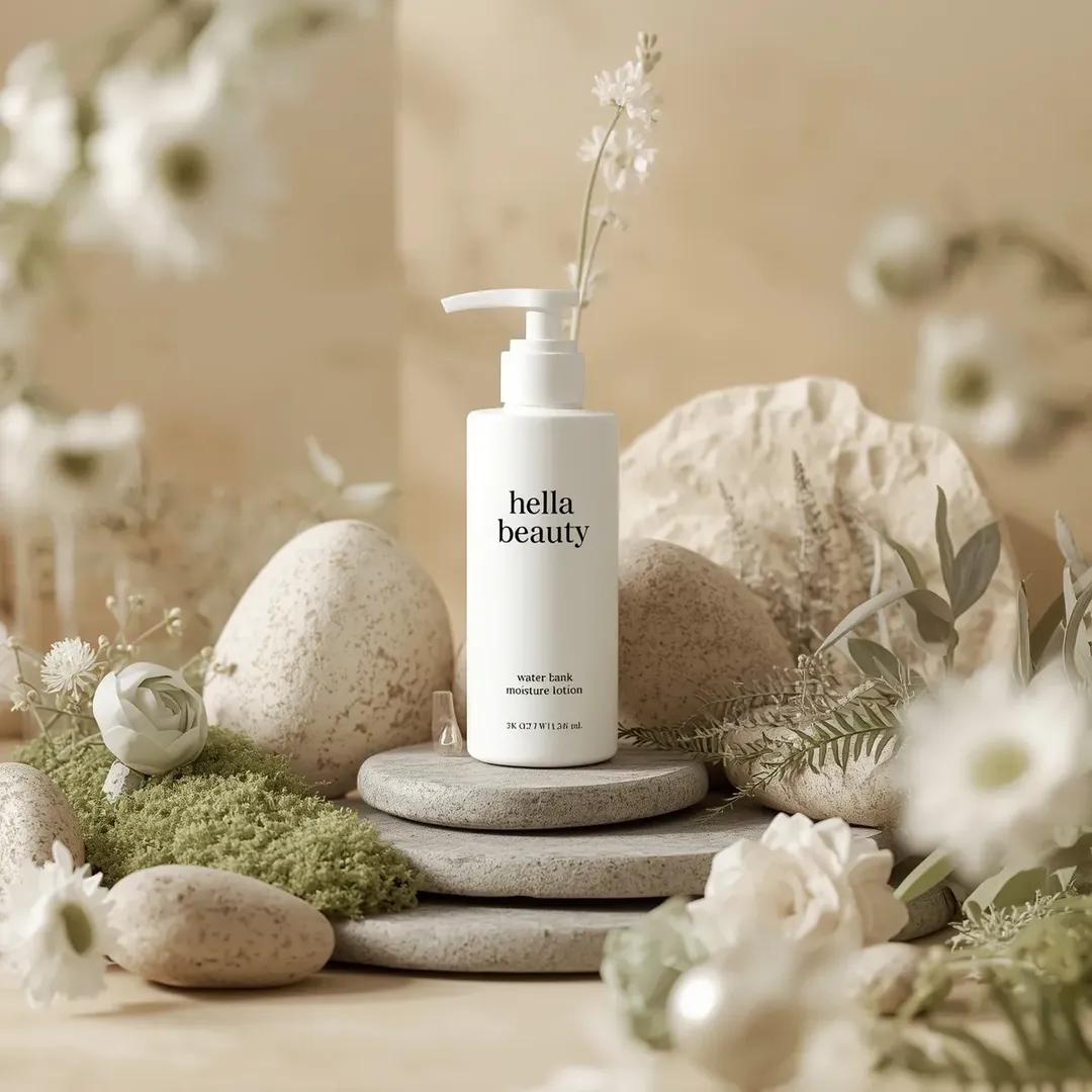 Matte White Skincare Bottle on Botanical Stone Set(2)