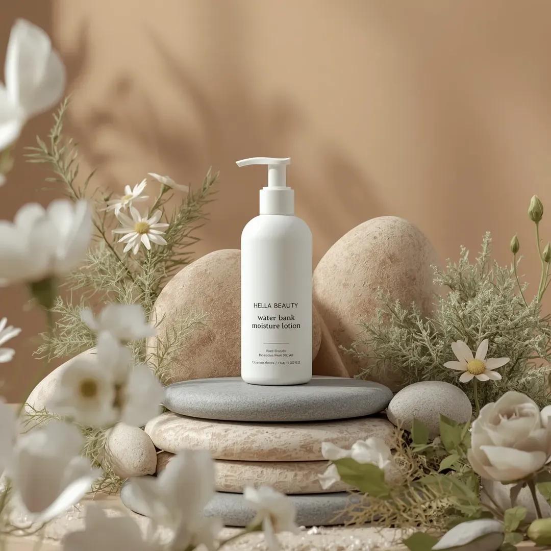 Matte White Skincare Bottle on Botanical Stone Set(3)
