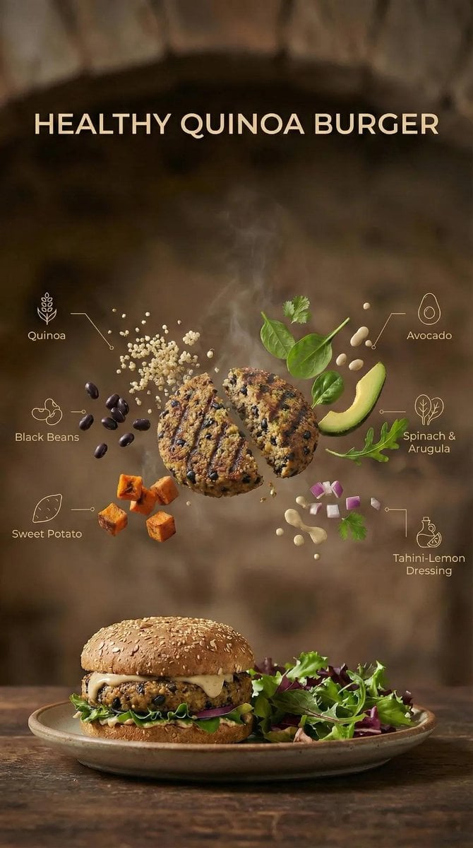 Exploded View Quinoa Burger Food Photo