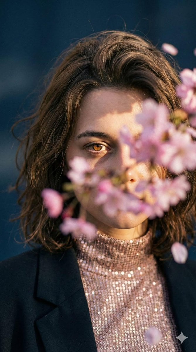 Rose-Gold Dress Portrait Among Pink Blossoms (3)