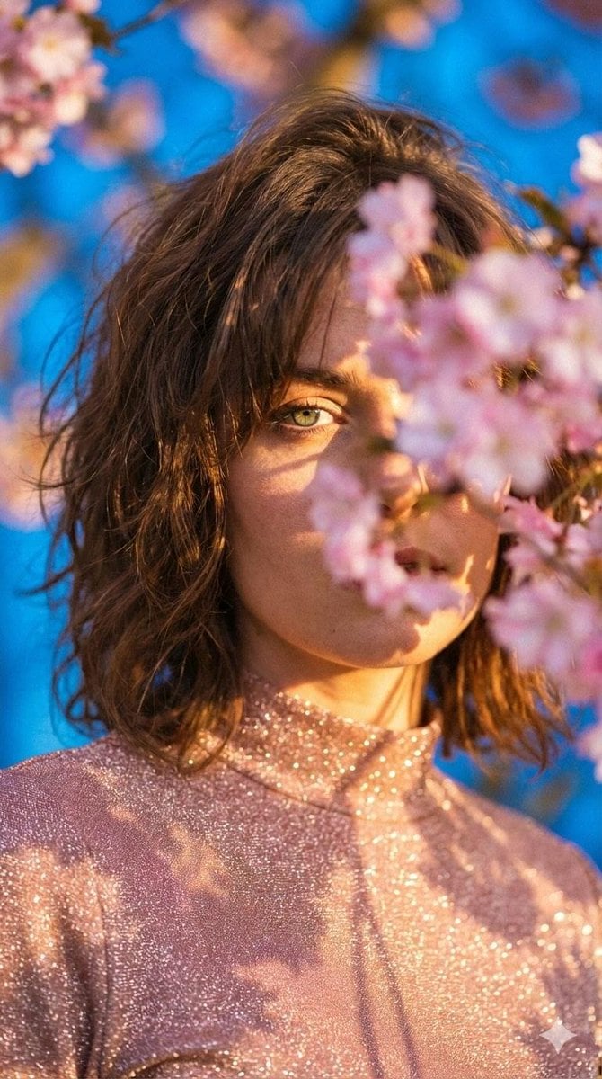 Rose-Gold Dress Portrait Among Pink Blossoms (4)