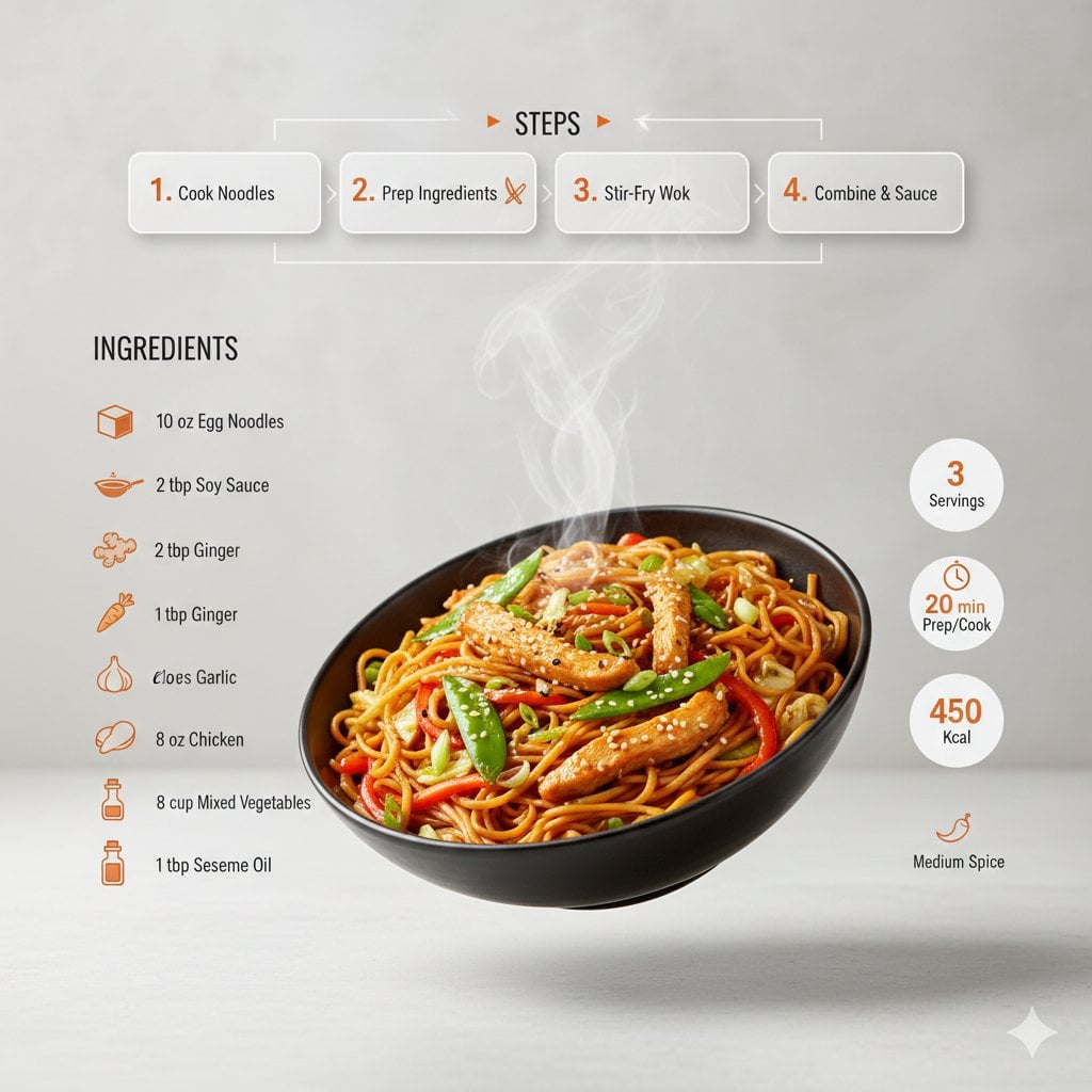 Chowmin Recipe Infographic with Steps and Ingredients