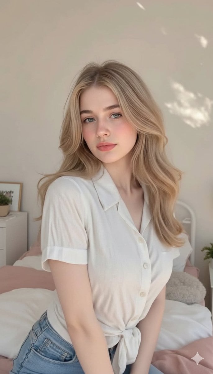 Blonde Woman Bedroom Lifestyle Portrait