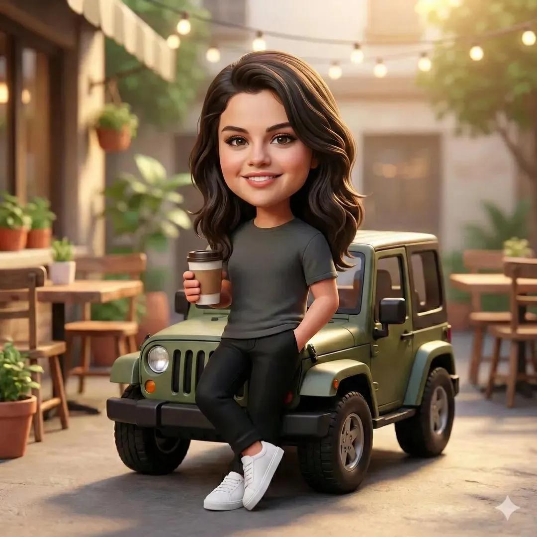 Chibi Character Leaning Against a Green Off-Road Jeep (2)