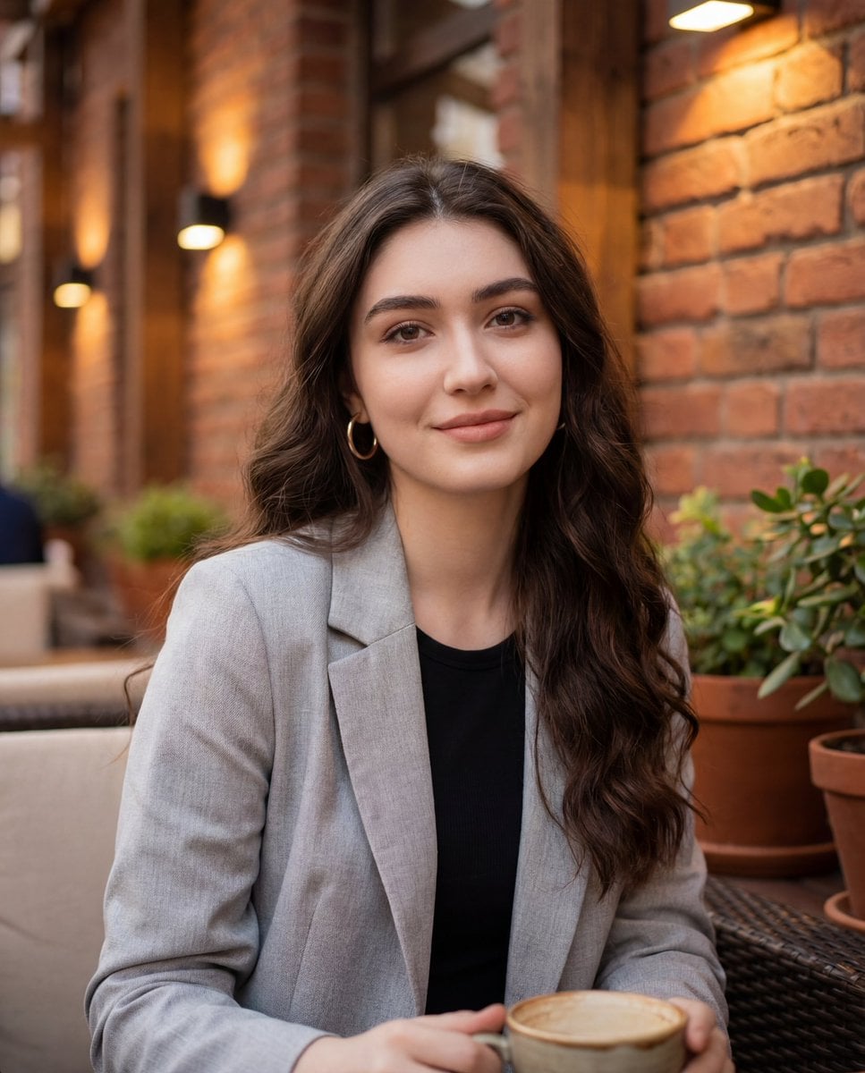 Warm Outdoor Café Lifestyle Portrait