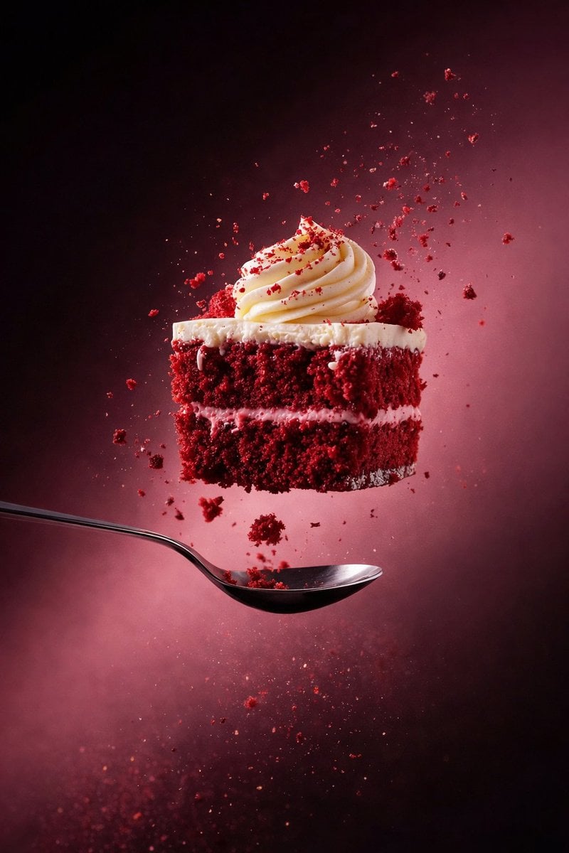 Floating Red Velvet Cake with Falling Crumbs(2)
