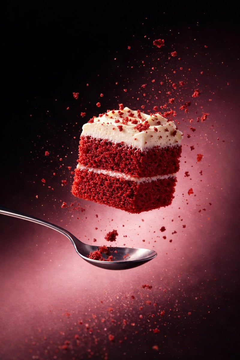 Floating Red Velvet Cake with Falling Crumbs(3)