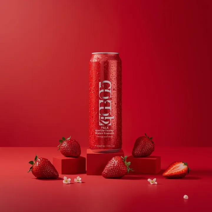 Red Sparkling Water Can Product Photo