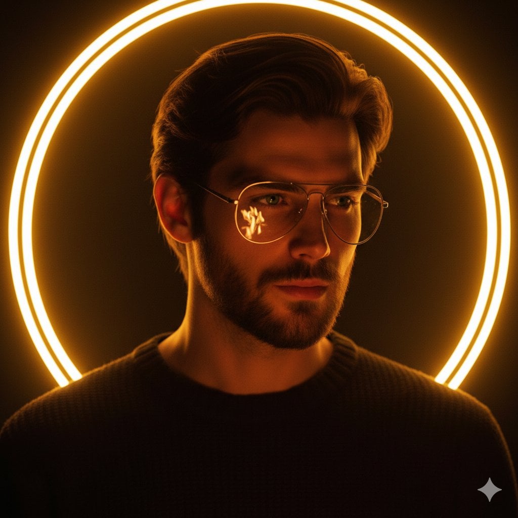 Cinematic Golden Halo Portrait of a Young Man